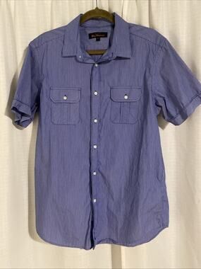 Bon Sherman Pocketed Short Sleeve Button Up Blue/white Striped